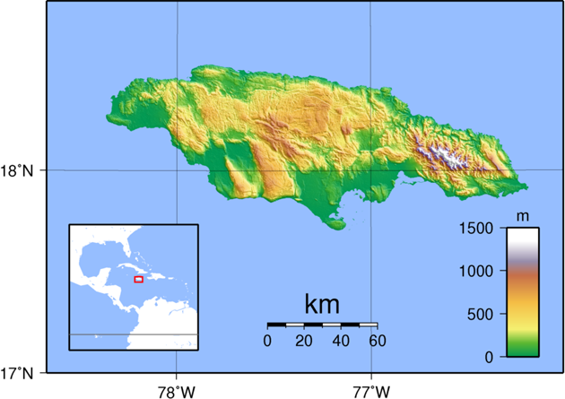 Jamaika Topographie Landkarte
