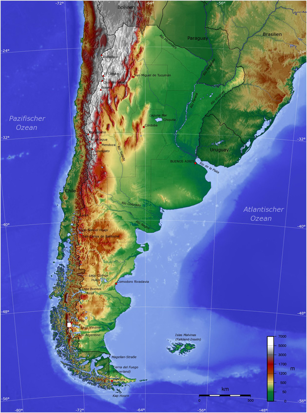 Argentinien Topographie Landkarte