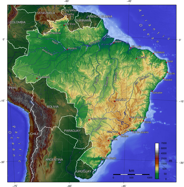 Brasilen Topographie Landkarte