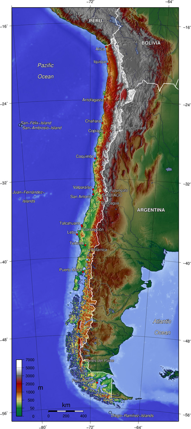 Chile Topographie Landkarte