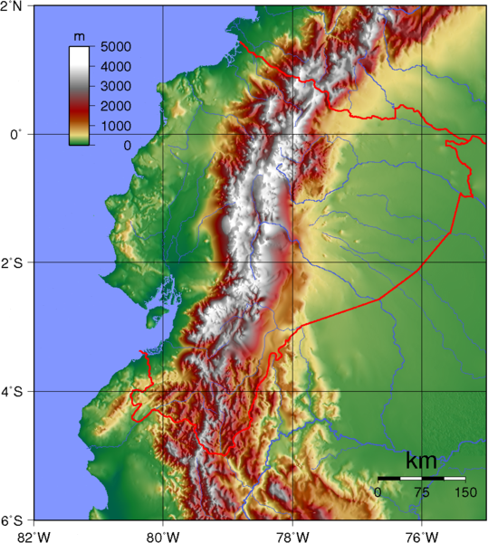 Ecuador, Karte, Landkarte, Topographie