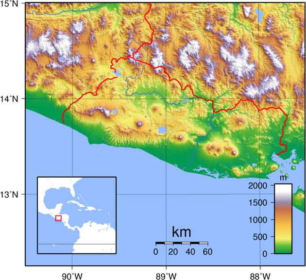 El Salvador Karte Topographie