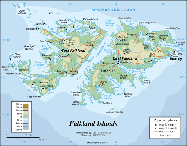 Falklandinseln Topographie Landkarte