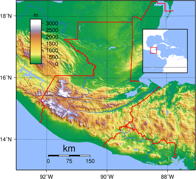 Guatemala Karte Topographie