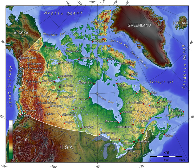 Kanada Topographie Landkarte