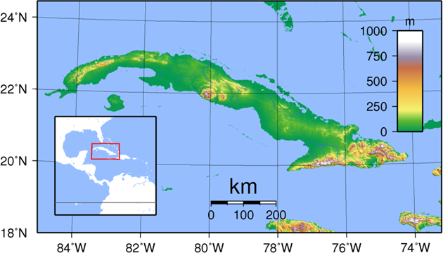 Kuba Topographie Landkarte