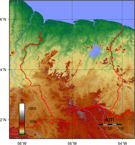 Landkarte Topographie Suriname