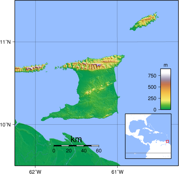 Trinidad und Tobago Topographie Landkarte